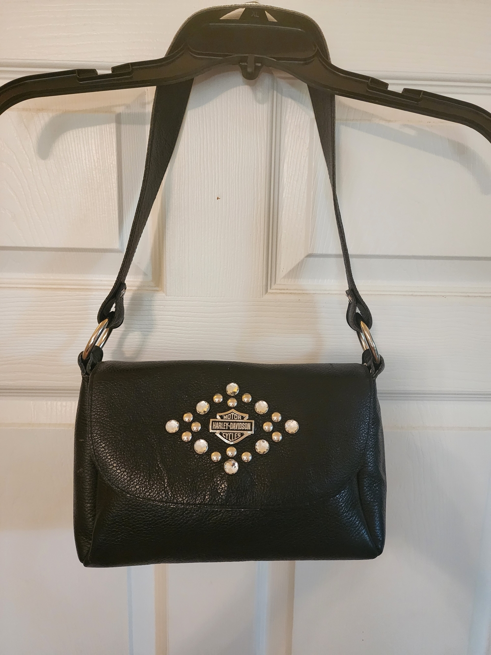 Harley-Davidson Black Leather Shoulder Bag with Silver Studs
